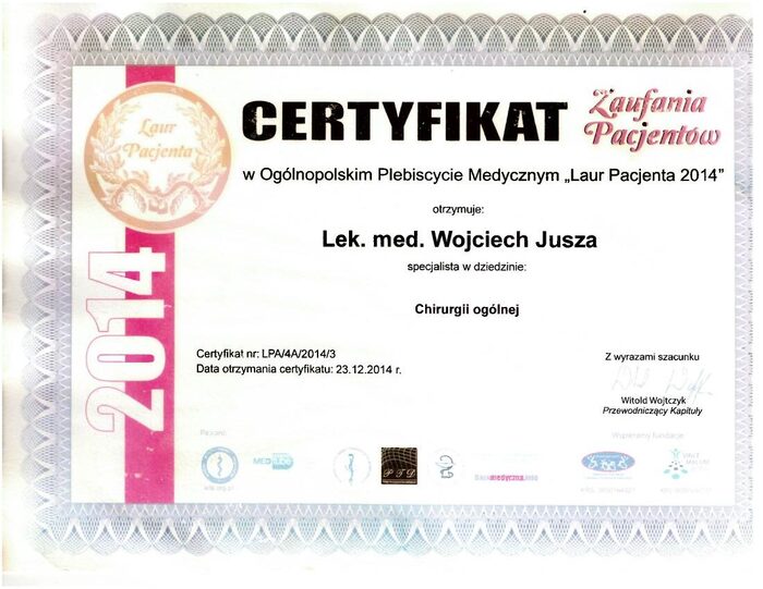 Certyfikat Zaufania Pacjentów 2014